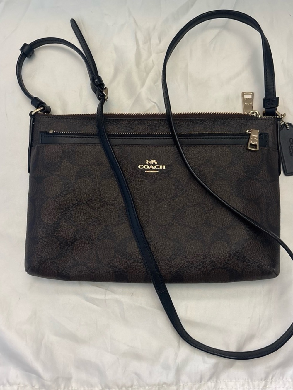 Coach Dark Brown Signature Crossbody with Black Strap
